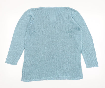 For Women Womens Blue V-Neck Acrylic Pullover Jumper Size 12