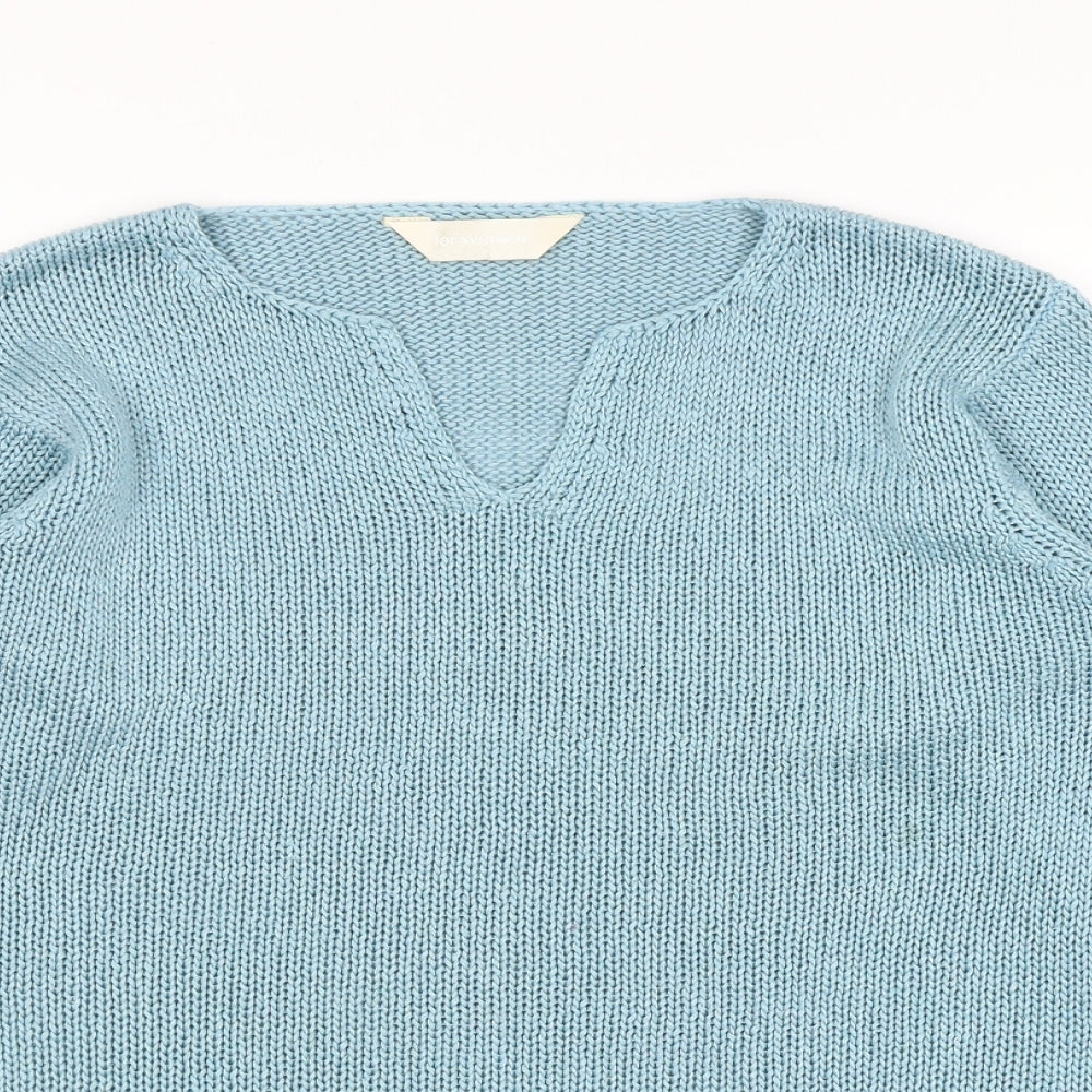 For Women Womens Blue V-Neck Acrylic Pullover Jumper Size 12