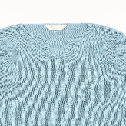 For Women Womens Blue V-Neck Acrylic Pullover Jumper Size 12