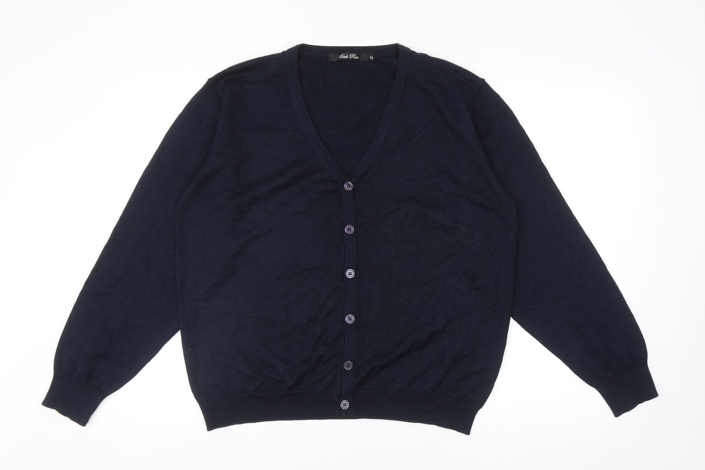 Back Point Womens Blue V-Neck Acrylic Cardigan Jumper Size L