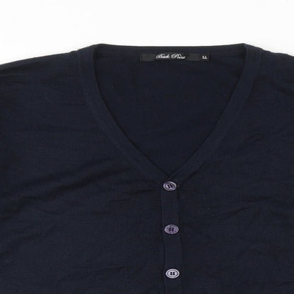 Back Point Womens Blue V-Neck Acrylic Cardigan Jumper Size L