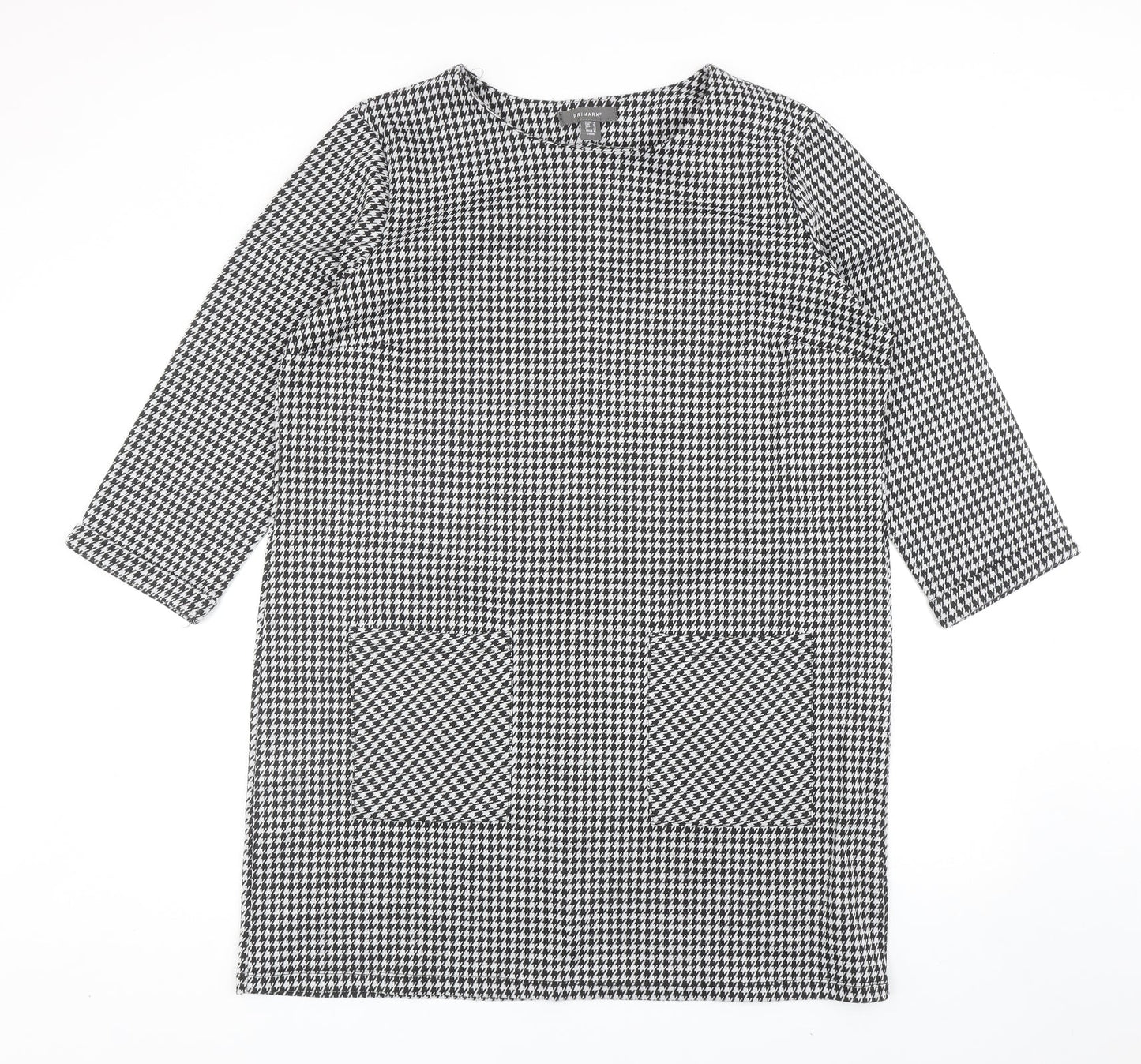 Primark Womens Black Houndstooth Polyester Sheath Size 18 Round Neck Pullover