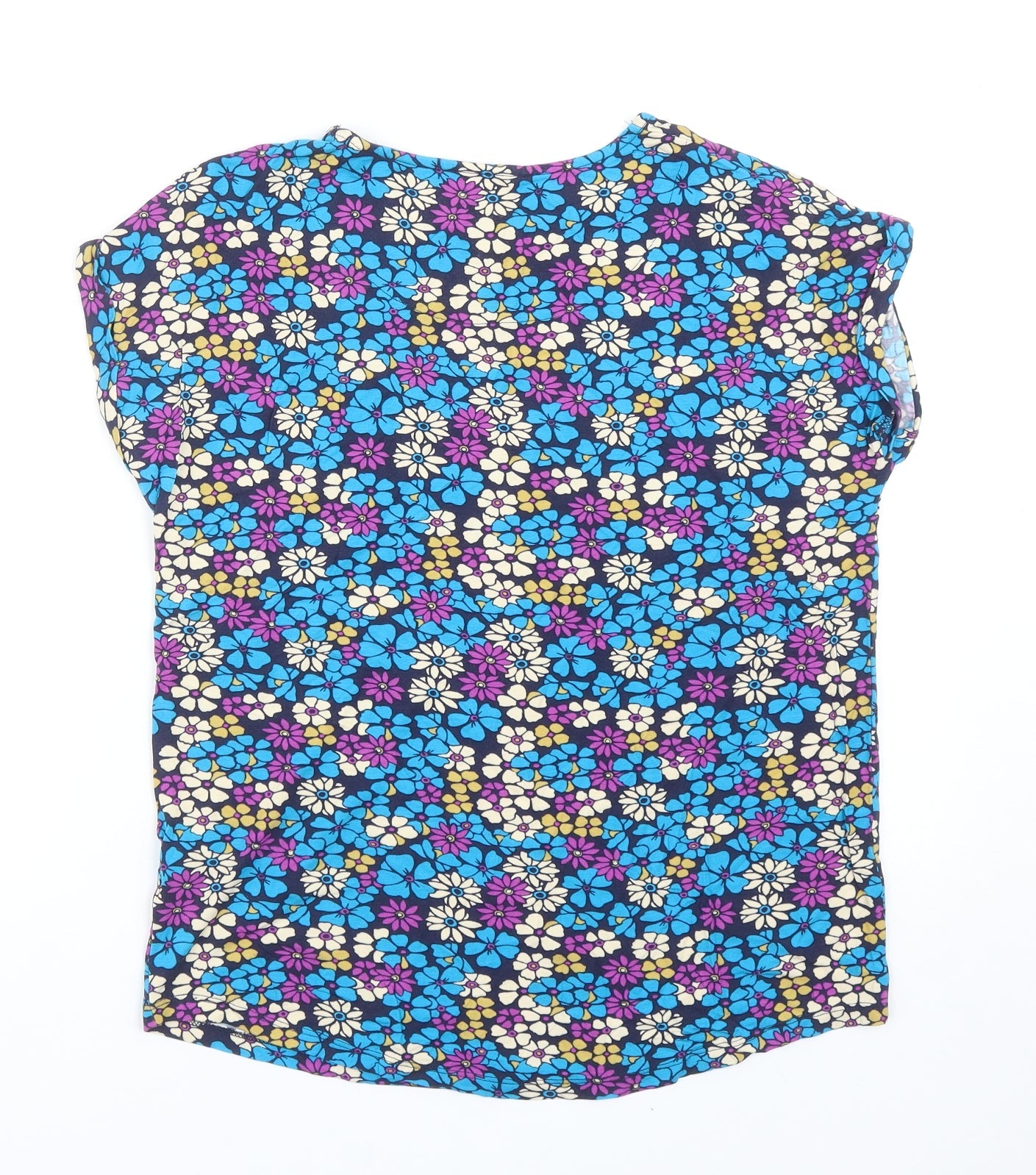 TU Womens Blue Floral Viscose Basic T-Shirt Size 8 Round Neck