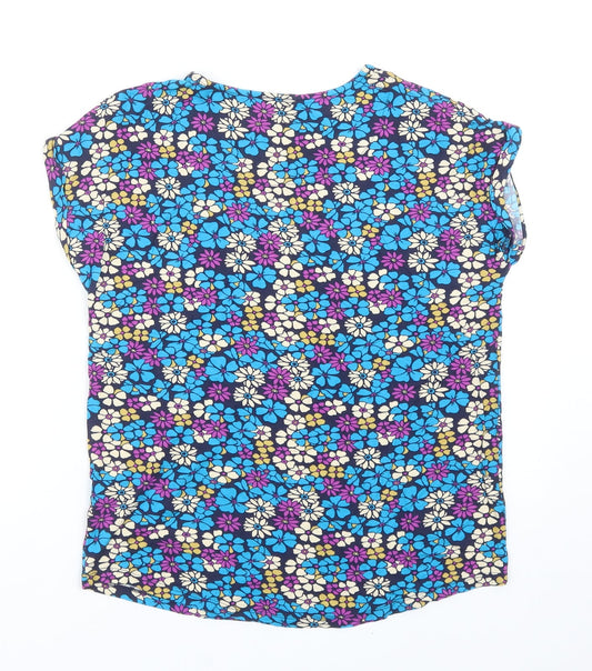 TU Womens Blue Floral Viscose Basic T-Shirt Size 8 Round Neck