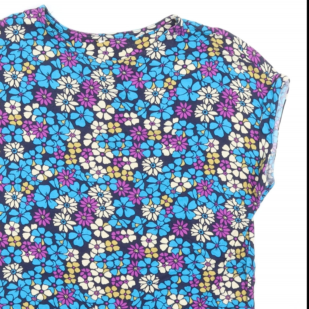 TU Womens Blue Floral Viscose Basic T-Shirt Size 8 Round Neck