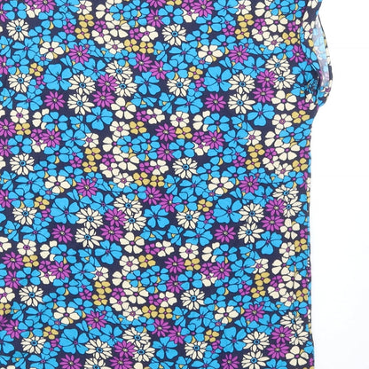 TU Womens Blue Floral Viscose Basic T-Shirt Size 8 Round Neck