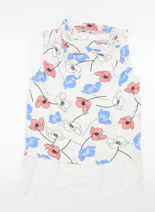 George Womens White Floral Viscose Basic Blouse Size 12 Round Neck
