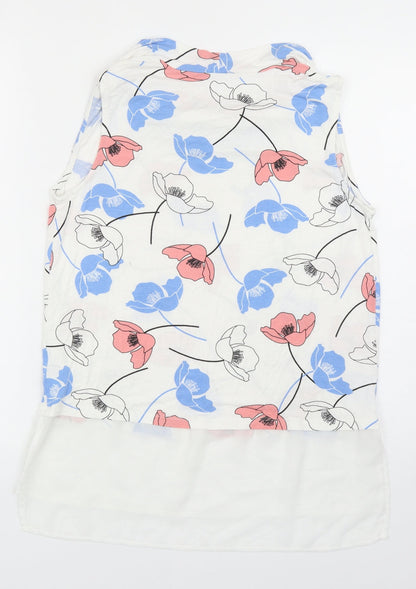 George Womens White Floral Viscose Basic Blouse Size 12 Round Neck