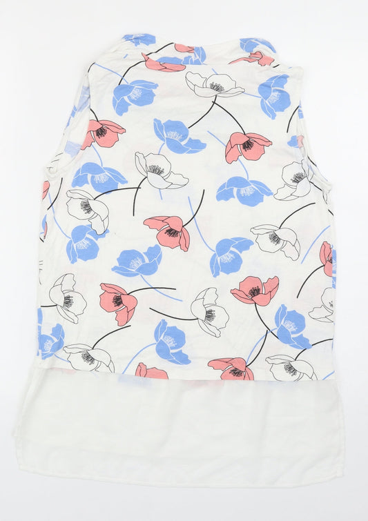 George Womens White Floral Viscose Basic Blouse Size 12 Round Neck