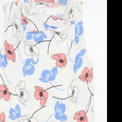 George Womens White Floral Viscose Basic Blouse Size 12 Round Neck