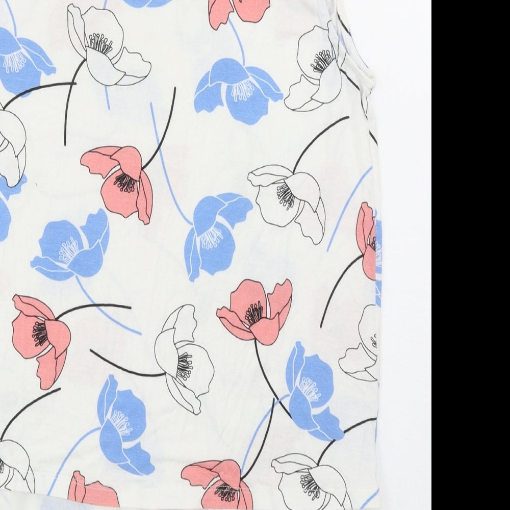 George Womens White Floral Viscose Basic Blouse Size 12 Round Neck
