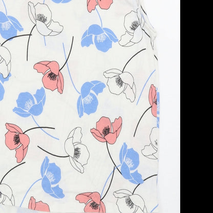George Womens White Floral Viscose Basic Blouse Size 12 Round Neck