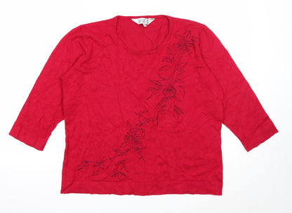 Tigi Wear Womens Red Roll Neck Floral Viscose Pullover Jumper Size 18