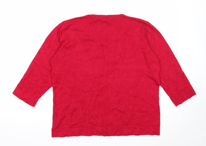 Tigi Wear Womens Red Roll Neck Floral Viscose Pullover Jumper Size 18
