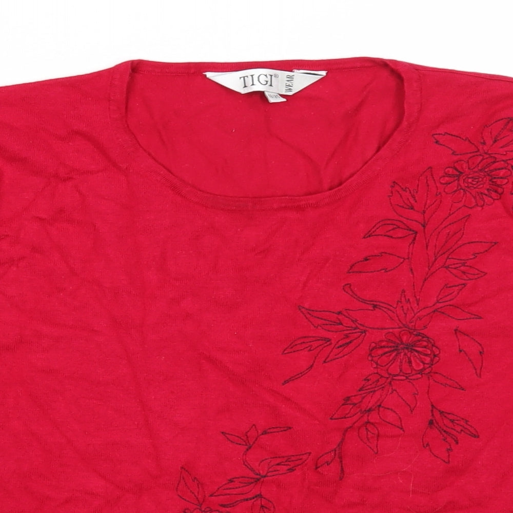 Tigi Wear Womens Red Roll Neck Floral Viscose Pullover Jumper Size 18