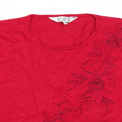 Tigi Wear Womens Red Roll Neck Floral Viscose Pullover Jumper Size 18