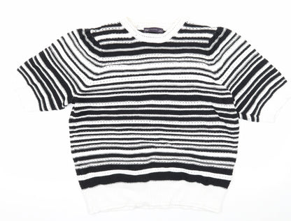 Marks and Spencer Womens White Round Neck Striped Cotton Pullover Jumper Size L