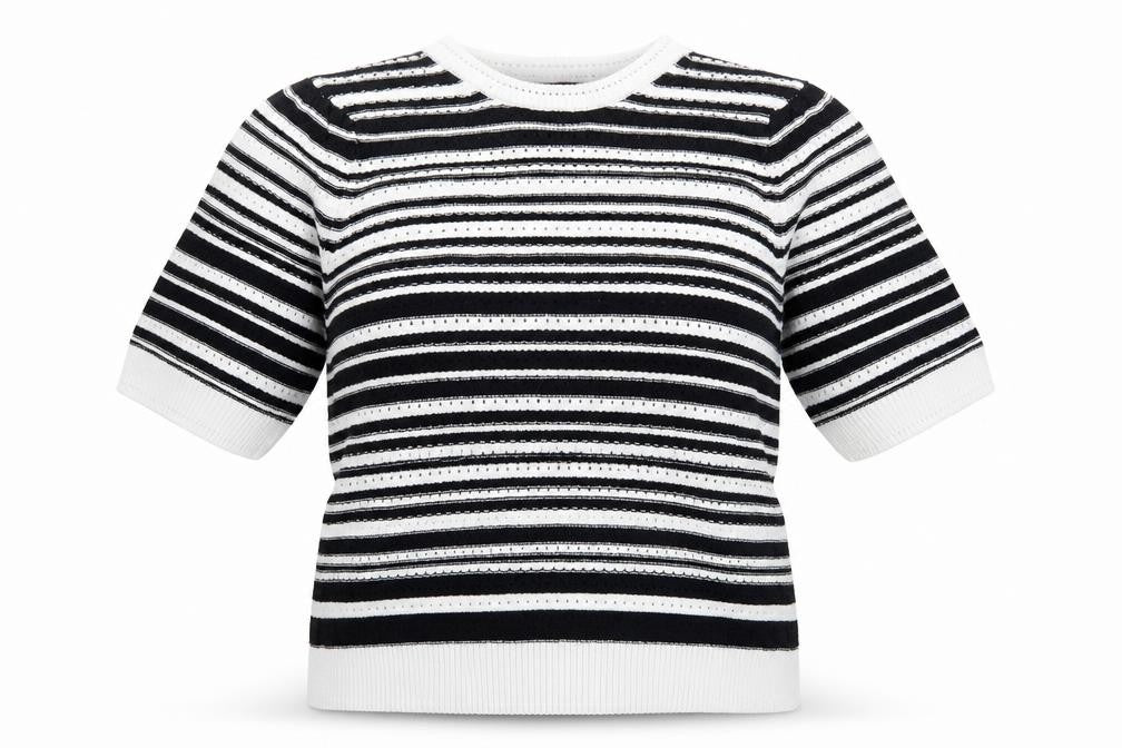 Marks and Spencer Womens White Round Neck Striped Cotton Pullover Jumper Size L