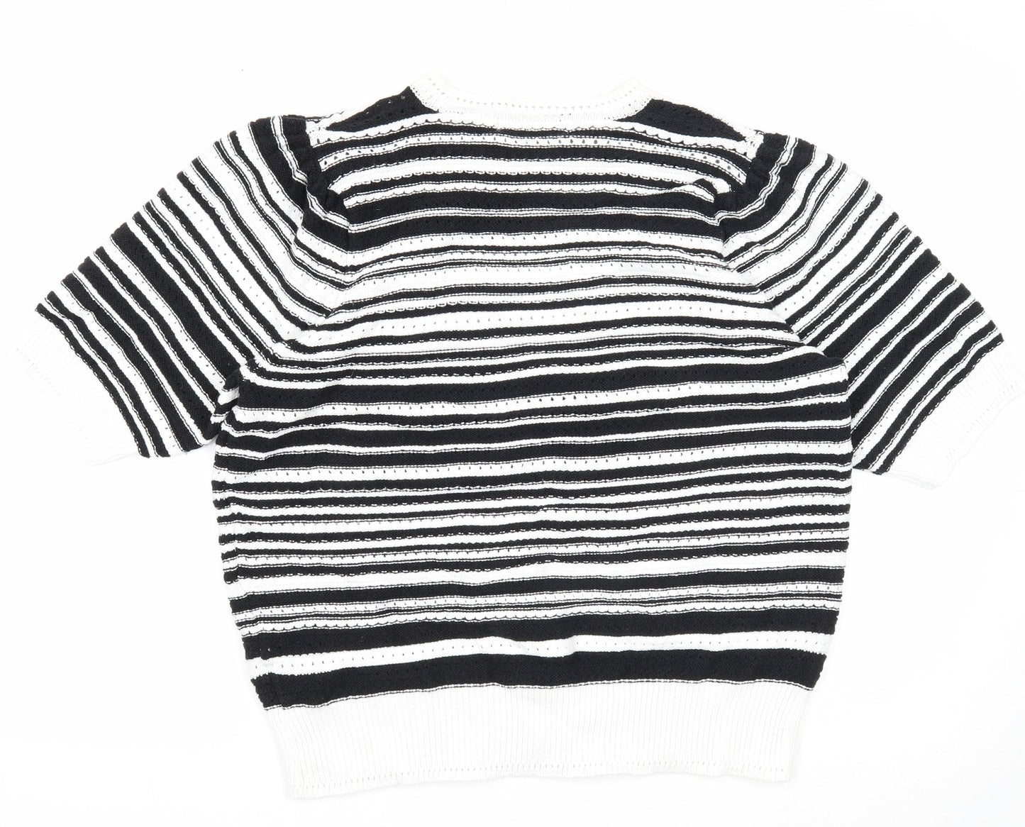 Marks and Spencer Womens White Round Neck Striped Cotton Pullover Jumper Size L