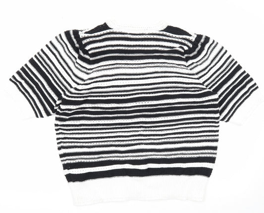 Marks and Spencer Womens White Round Neck Striped Cotton Pullover Jumper Size L