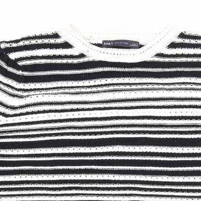 Marks and Spencer Womens White Round Neck Striped Cotton Pullover Jumper Size L