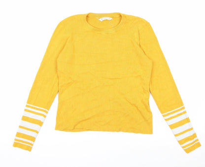 Candy Couture Girls Yellow Round Neck Striped Viscose Pullover Jumper Size 15 Years Pullover