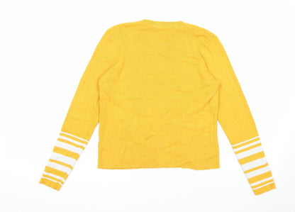 Candy Couture Girls Yellow Round Neck Striped Viscose Pullover Jumper Size 15 Years Pullover