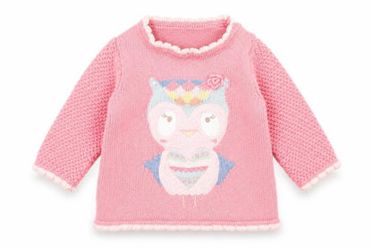 Preworn Girls Pink Cotton Pullover Jumper Size 6-9 Months Button - Owl