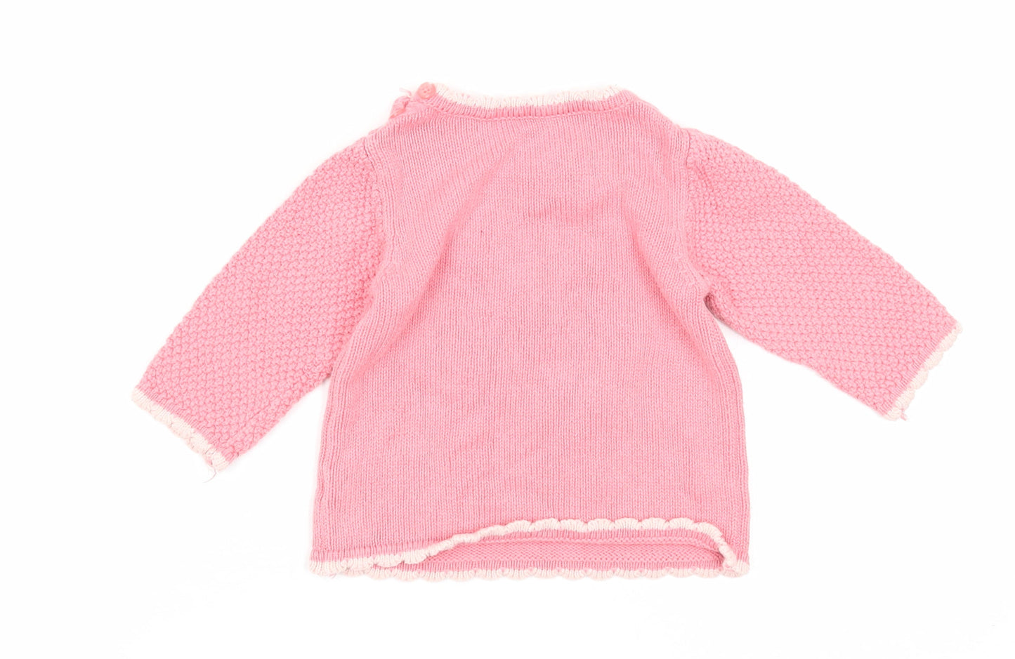Preworn Girls Pink Cotton Pullover Jumper Size 6-9 Months Button - Owl