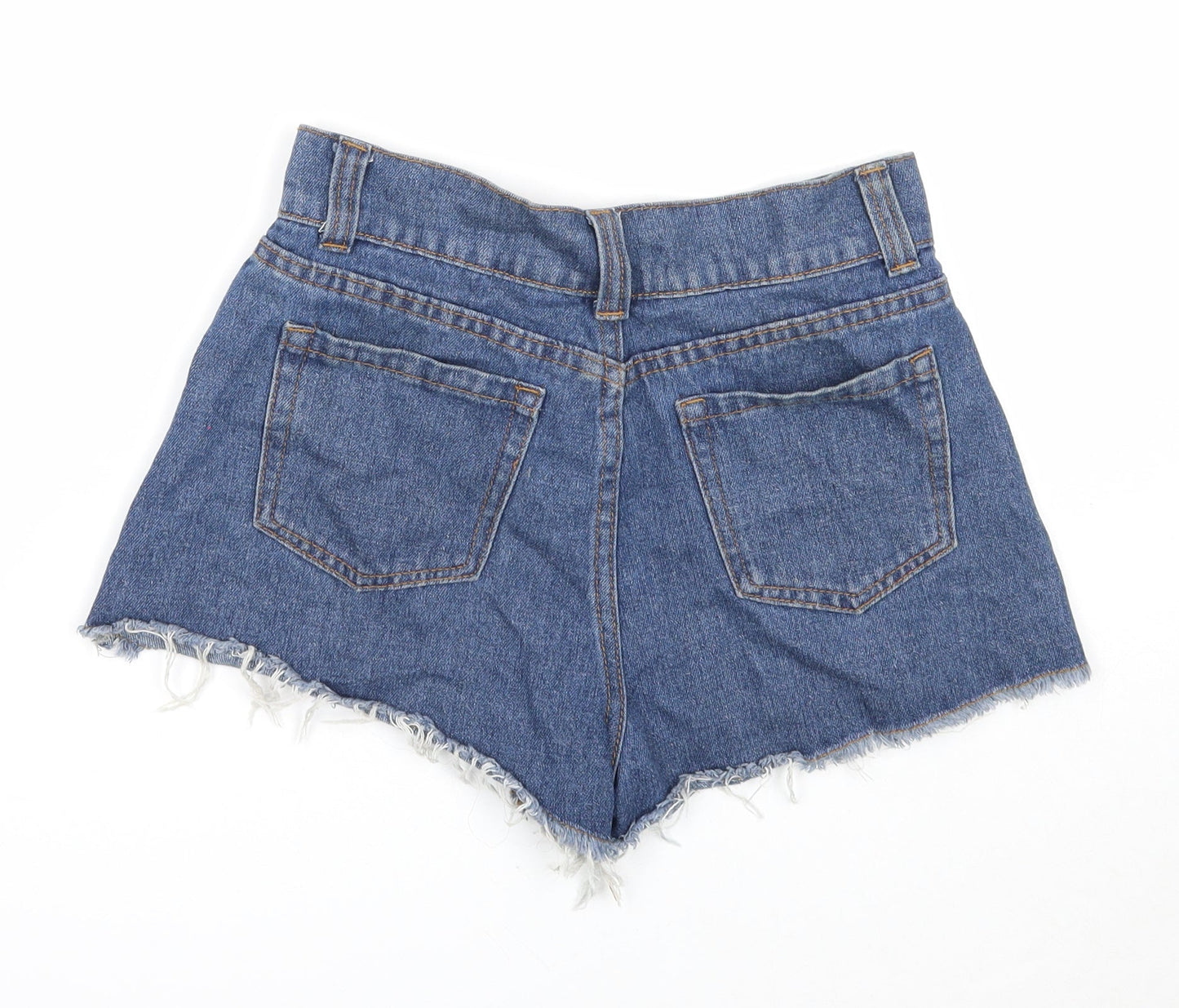 PRETTYLITTLETHING Womens Blue Cotton Cut-Off Shorts Size 4 Regular Zip