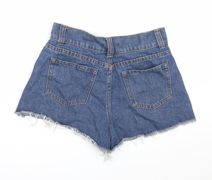 PRETTYLITTLETHING Womens Blue Cotton Cut-Off Shorts Size 4 Regular Zip