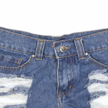 PRETTYLITTLETHING Womens Blue Cotton Cut-Off Shorts Size 4 Regular Zip