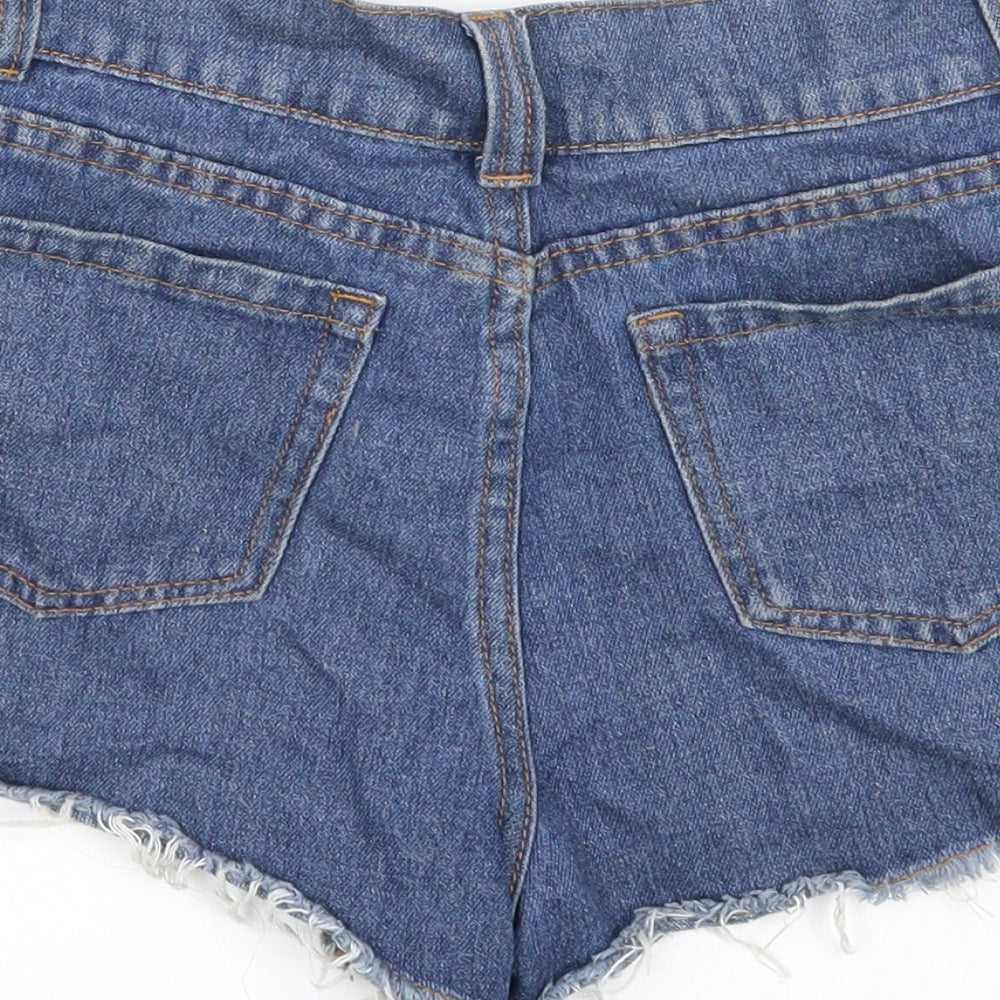 PRETTYLITTLETHING Womens Blue Cotton Cut-Off Shorts Size 4 Regular Zip