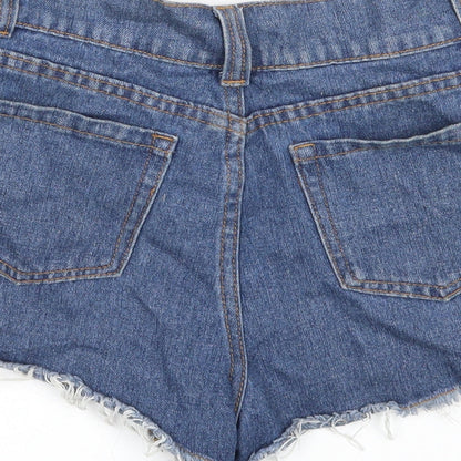 PRETTYLITTLETHING Womens Blue Cotton Cut-Off Shorts Size 4 Regular Zip