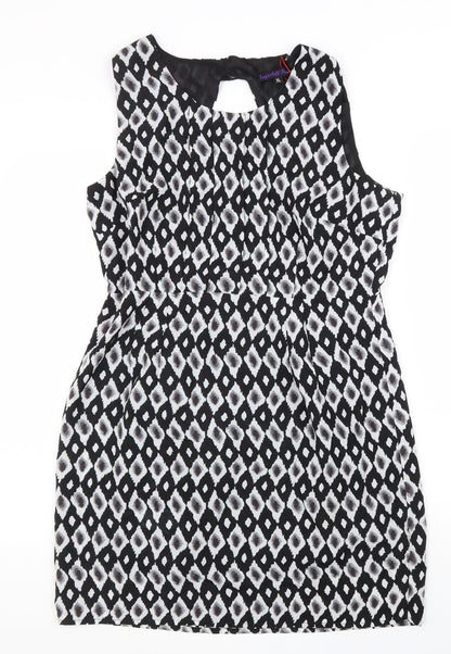Sugarhill Boutique Womens Black Geometric Polyester A-Line Size XL Round Neck Zip