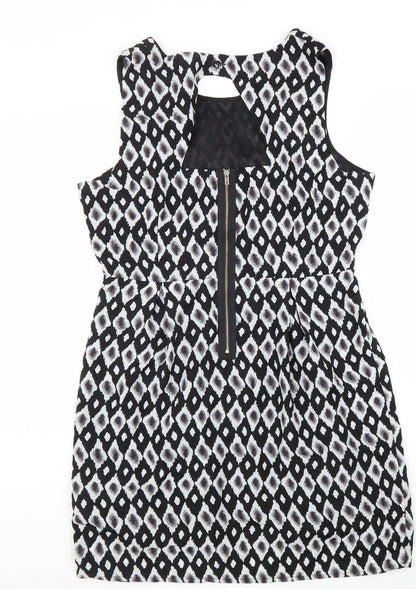 Sugarhill Boutique Womens Black Geometric Polyester A-Line Size XL Round Neck Zip