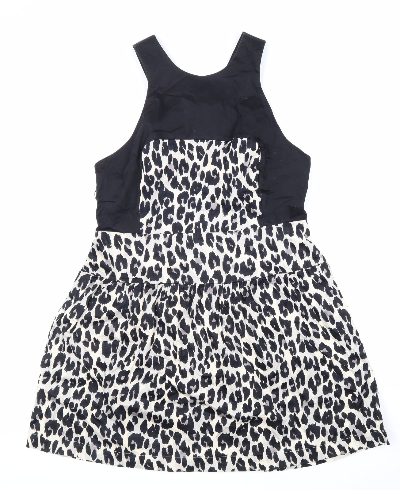 French Connection Womens Beige Animal Print Polyester Fit & Flare Size 16 Round Neck Zip - Leopard Pattern