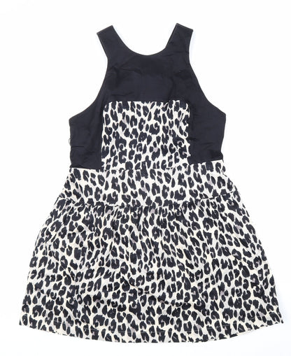 French Connection Womens Beige Animal Print Polyester Fit & Flare Size 16 Round Neck Zip - Leopard Pattern