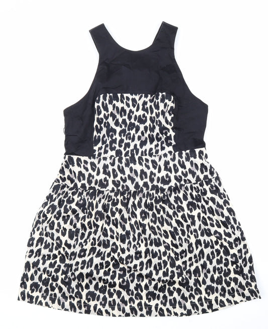 French Connection Womens Beige Animal Print Polyester Fit & Flare Size 16 Round Neck Zip - Leopard Pattern