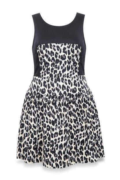 French Connection Womens Beige Animal Print Polyester Fit & Flare Size 16 Round Neck Zip - Leopard Pattern