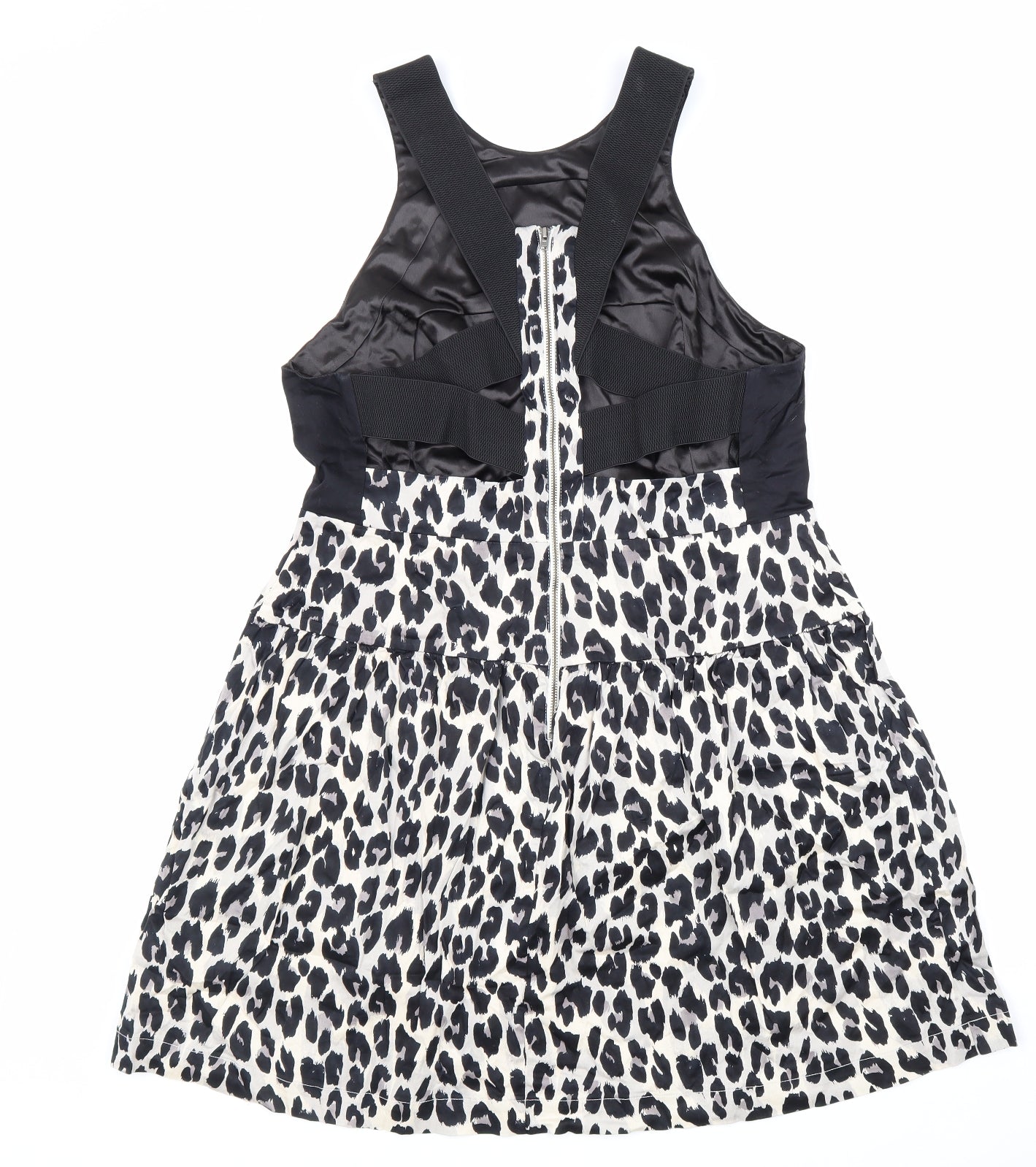 French Connection Womens Beige Animal Print Polyester Fit & Flare Size 16 Round Neck Zip - Leopard Pattern