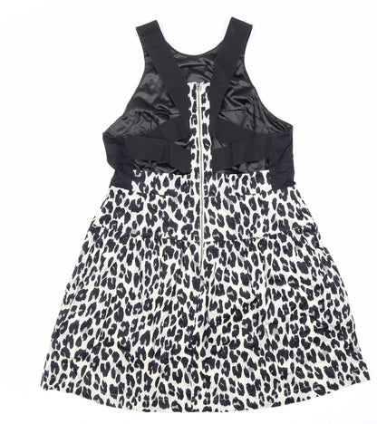 French Connection Womens Beige Animal Print Polyester Fit & Flare Size 16 Round Neck Zip - Leopard Pattern