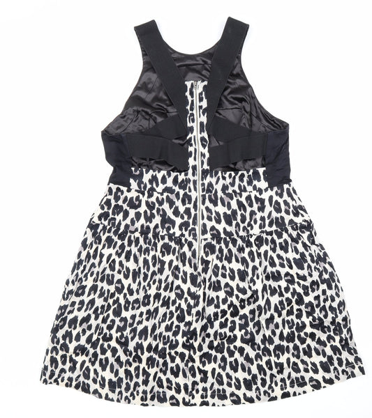 French Connection Womens Beige Animal Print Polyester Fit & Flare Size 16 Round Neck Zip - Leopard Pattern