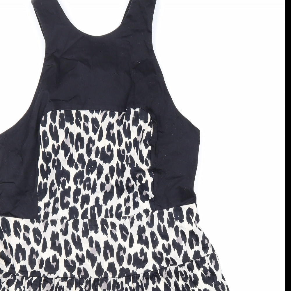 French Connection Womens Beige Animal Print Polyester Fit & Flare Size 16 Round Neck Zip - Leopard Pattern