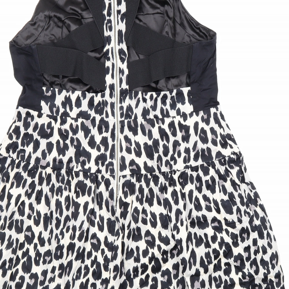 French Connection Womens Beige Animal Print Polyester Fit & Flare Size 16 Round Neck Zip - Leopard Pattern