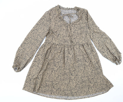 SheIn Womens Beige Animal Print Polyester Fit & Flare Size S V-Neck Drawstring - Leopard Pattern