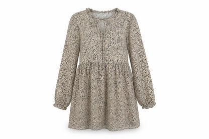 SheIn Womens Beige Animal Print Polyester Fit & Flare Size S V-Neck Drawstring - Leopard Pattern