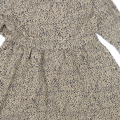 SheIn Womens Beige Animal Print Polyester Fit & Flare Size S V-Neck Drawstring - Leopard Pattern