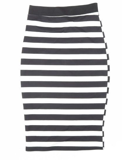 Parisian Collection Womens Black Striped Polyester Straight & Pencil Skirt Size S Hook & Loop