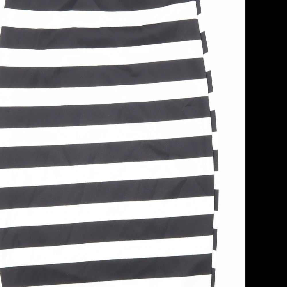 Parisian Collection Womens Black Striped Polyester Straight & Pencil Skirt Size S Hook & Loop